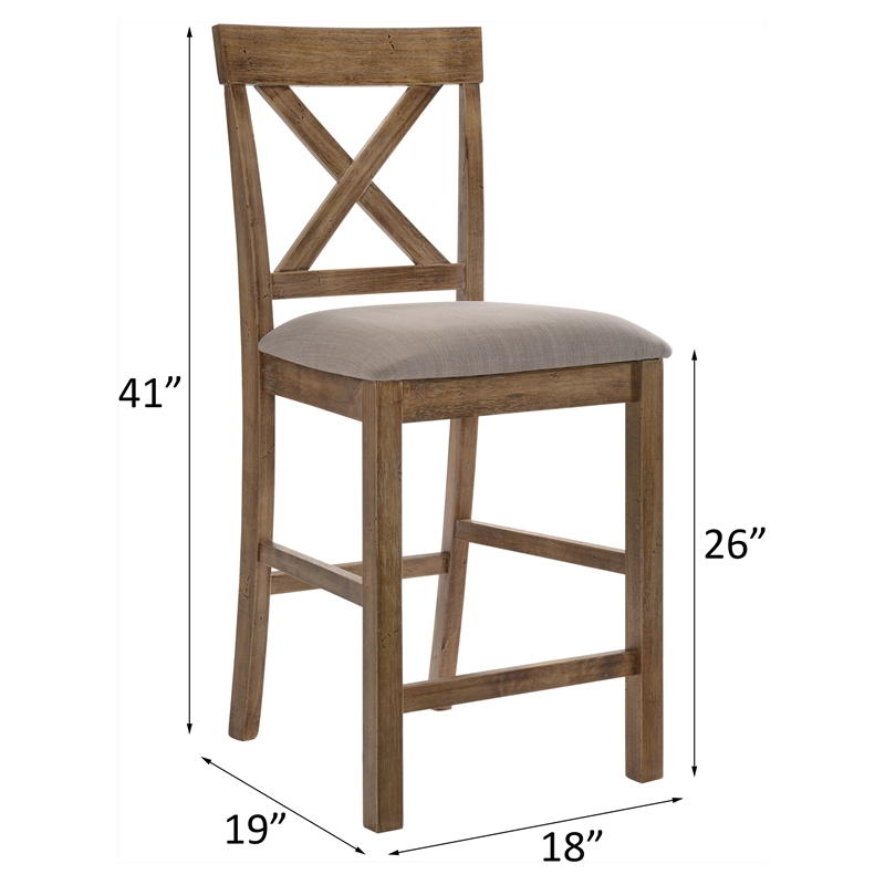 Bowery Hill Counter Height Chair Set in Tan Linen and Weathered Oak