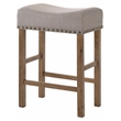 Bowery Hill Counter Height Stool Set in Tan Linen and Weathered Oak