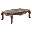 Bowery Hill Rectangular Coffee Table with Marble Top in Antique Oak