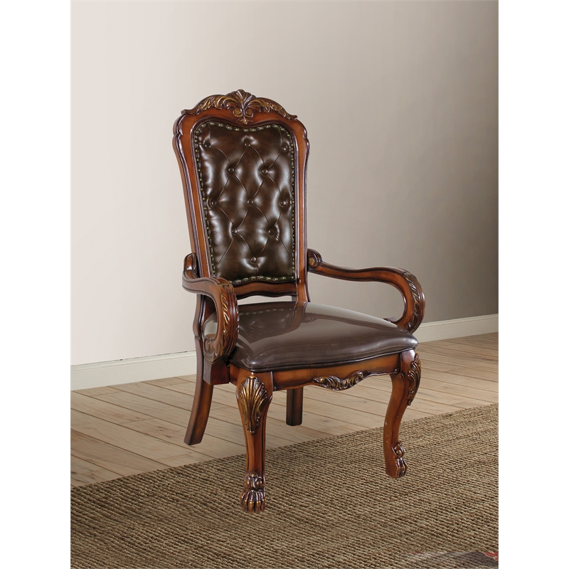 Bowery Hill High Back Faux Leather Office Chair in Brown and Cherry Oak
