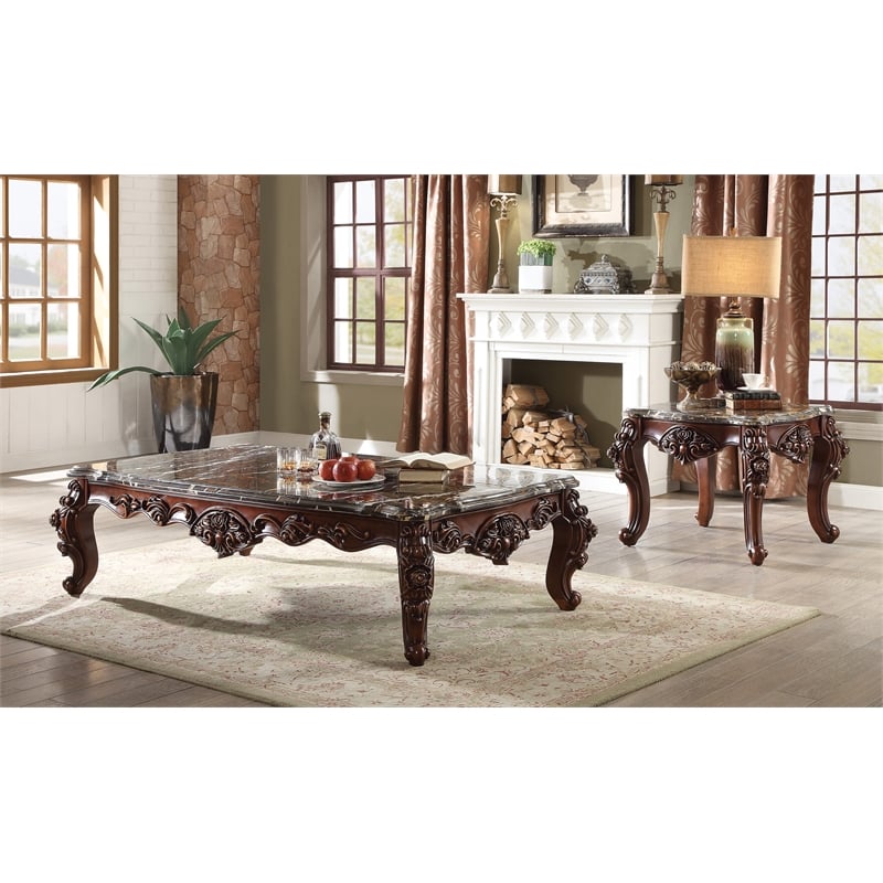 Bowery Hill Traditional Square End Table with Marble Top in Walnut