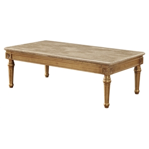 Bowery Hill Rectangular Marble Top Coffee Table in Antique Gold