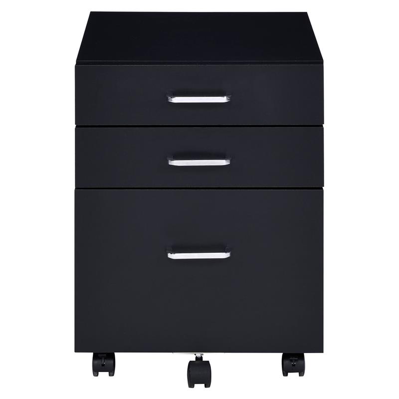 Bowery Hill 3-Drawer Wooden Cabinet with Casters in Black and Chrome