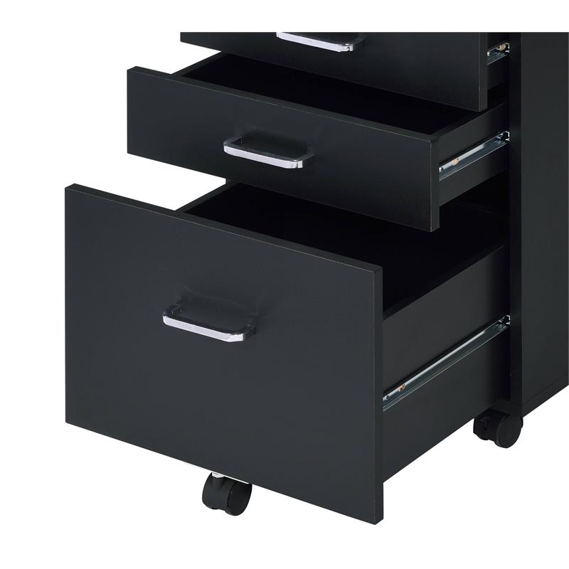 Bowery Hill 3-Drawer Wooden Cabinet with Casters in Black and Chrome