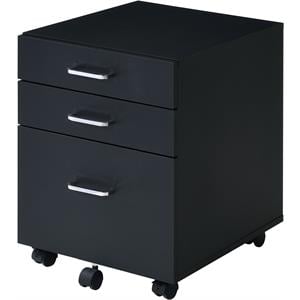 Bowery Hill 3-Drawer Wooden Cabinet with Casters in Black and Chrome