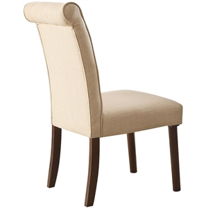 Bowery Hill Upholstered Side Chair with Walnut Legs in Beige Linen