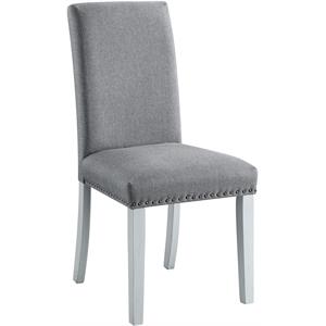 Bowery Hill Gray Linen Side Chair with Nailhead Trim and Antique White