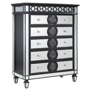 Bowery Hill 6-Drawer Chest in Black Wood with Silver Accents
