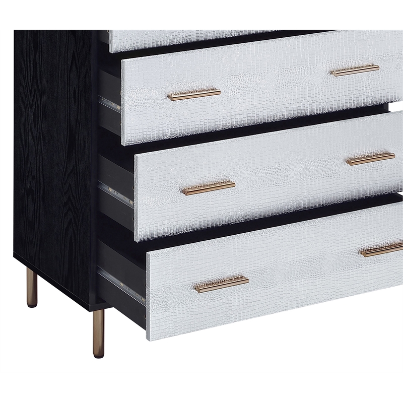 Bowery Hill 4-Drawer Chest in Black with Silver and Gold Accents