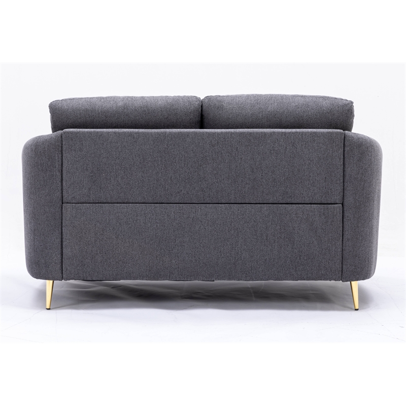 Bowery Hill Upholstered Fabric Loveseat with Metal Legs in Gray and Gold