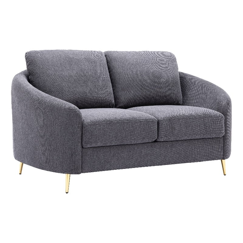 Bowery Hill Upholstered Fabric Loveseat with Metal Legs in Gray and Gold