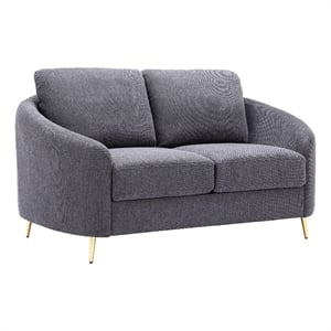 Bowery Hill Upholstered Fabric Loveseat with Metal Legs in Gray and Gold