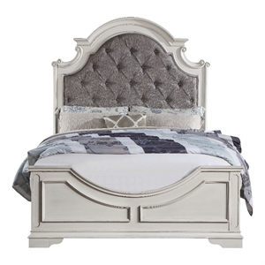 Bowery Hill Queen Wooden Bed with Button-Tufted Fabric Upholstery in Grey