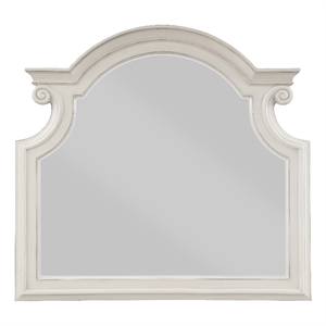 Bowery Hill Wooden Frame Mirror with Arched Top in Antique White