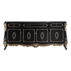 Bowery Hill Rectangular 4-Door Console Table in Gold and Black Finish