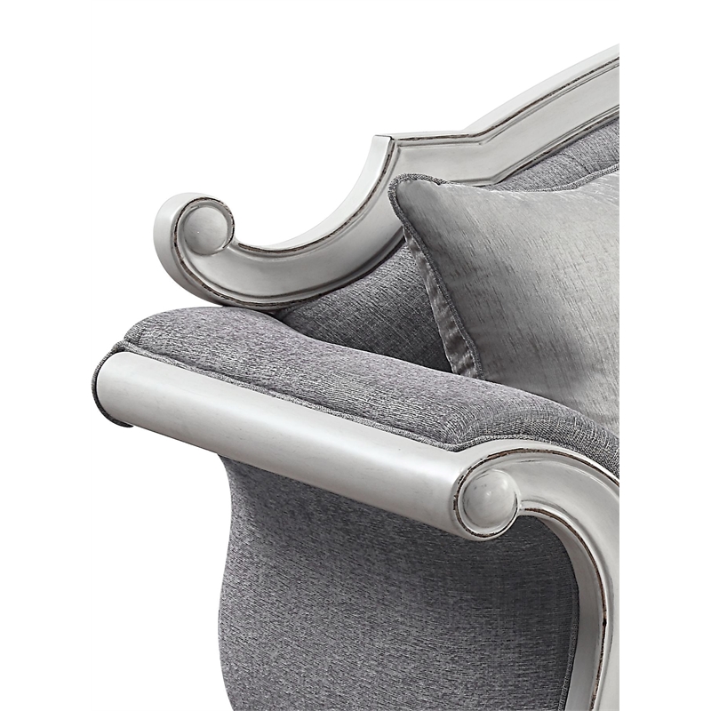 Bowery Hill Tufted Fabric Loveseat with Pillows in Gray and Antique White