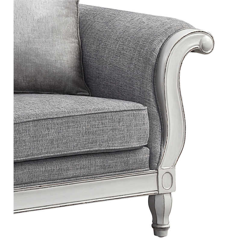 Bowery Hill Tufted Fabric Loveseat with Pillows in Gray and Antique White