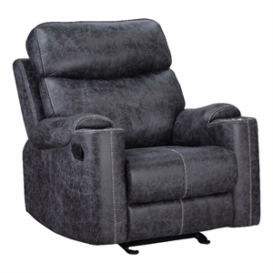 Bowery Hill Glider Recliner in Microfiber Dark Gray with Cup Holders