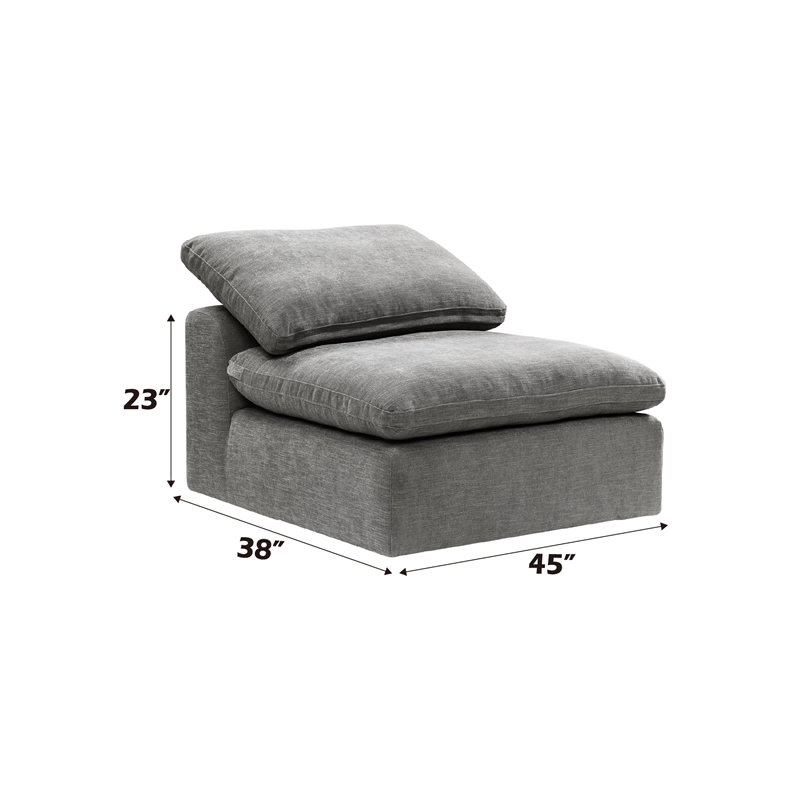 Bowery Hill Armless Modular Chair in Engineered Wood and Gray Linen