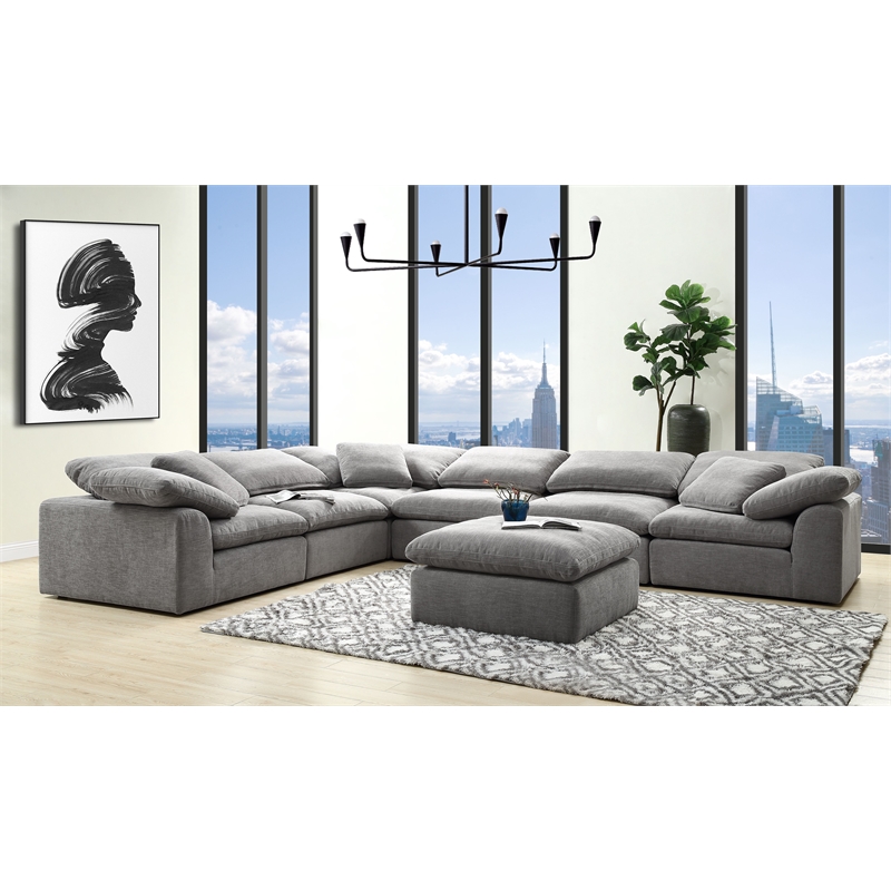 Bowery Hill Backless Ottoman with Engineered Wood and Linen Fabric in Gray