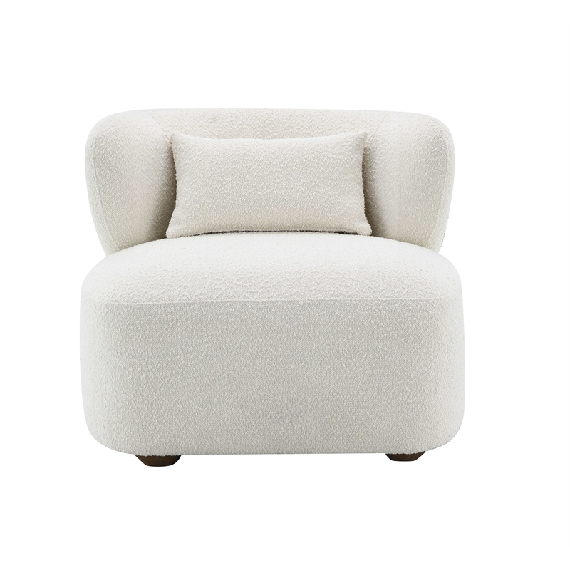 Bowery Hill Boucle Fabric Accent Chair with Wooden Frame and Pillow