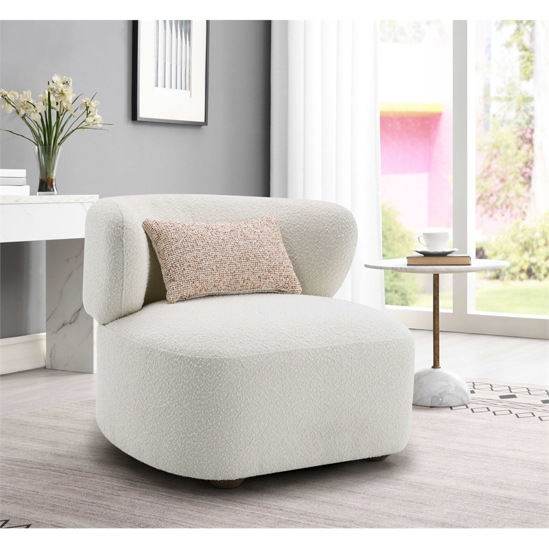 Bowery Hill Boucle Fabric Accent Chair with Wooden Frame and Pillow