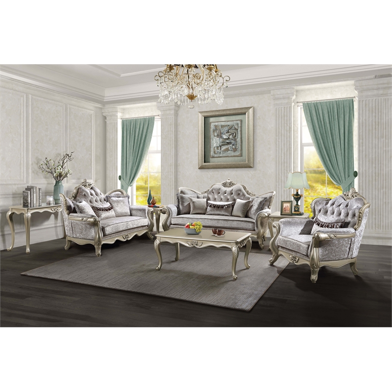 Bowery Hill Pine Rectangular End Table in Champagne Gold Finish