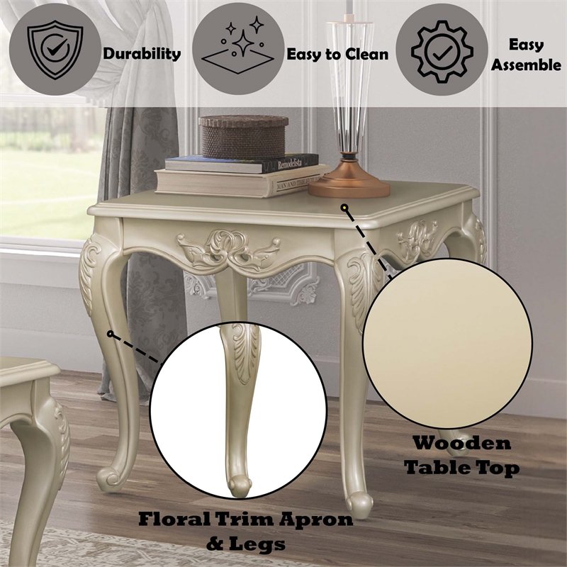 Bowery Hill Pine Rectangular End Table in Champagne Gold Finish