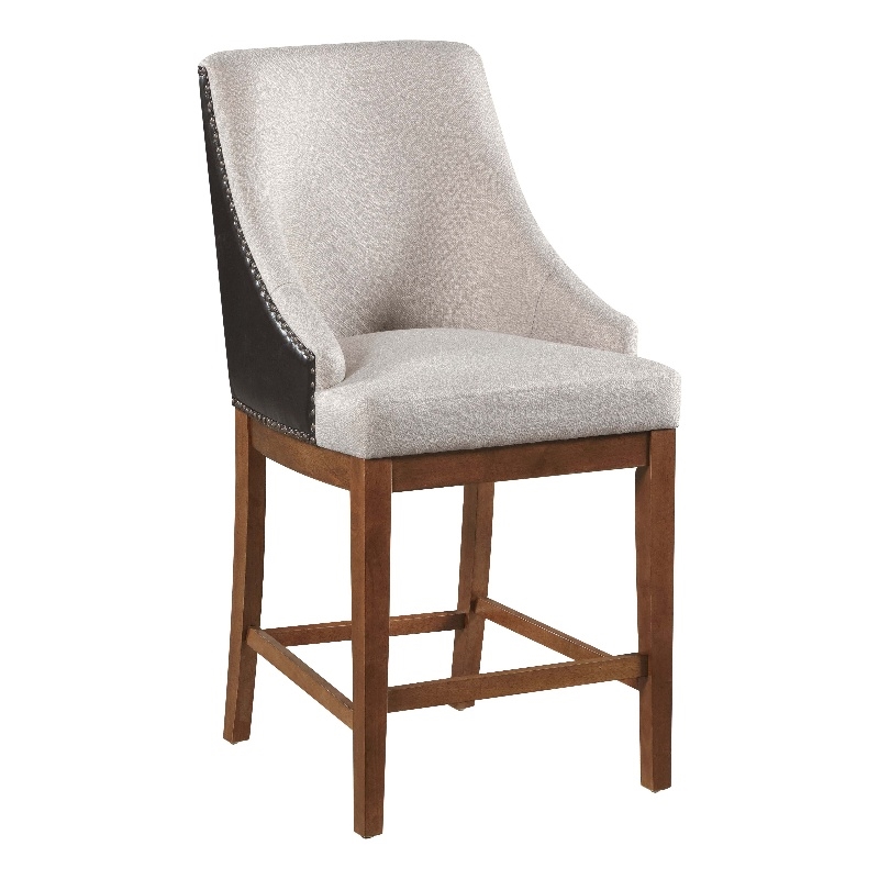 Bowery Hill Acacia Wood Counter Height Chair Set of 2 in Beige and Brown