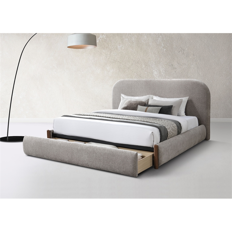 Bowery Hill Queen Upholstered Storage Bed in Rubberwood Gray Finish