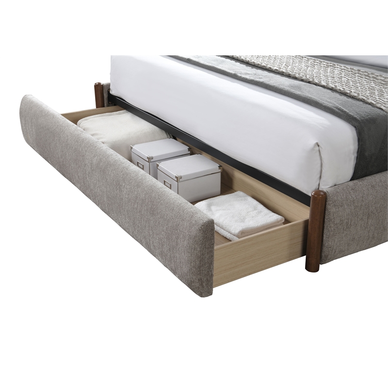 Bowery Hill Queen Upholstered Storage Bed in Rubberwood Gray Finish