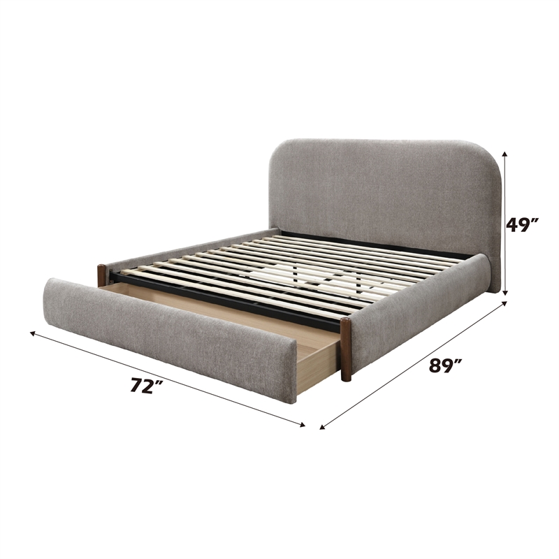 Bowery Hill Queen Upholstered Storage Bed in Rubberwood Gray Finish