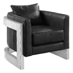Bowery Hill Leather Upholstered Accent Chair with Aluminum Frame in Black