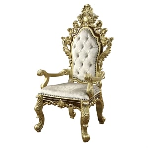 Bowery Hill Faux Leather Arm Chair in Beige and Antique Gold (Set of 2)