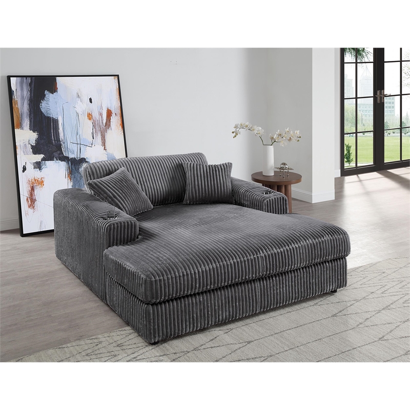 Bowery Hill Velvet Upholstered Chaise with Loose Cushions in Gray
