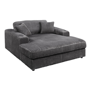 Bowery Hill Velvet Upholstered Chaise with Loose Cushions in Gray