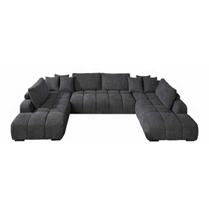 Bowery Hill Linen Upholstered Gray Sectional Sofa with Pillows