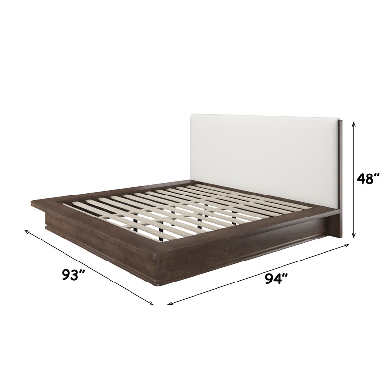 Bowery Hill Eastern King Bed with Linen Headboard in Cream and Brown Oak