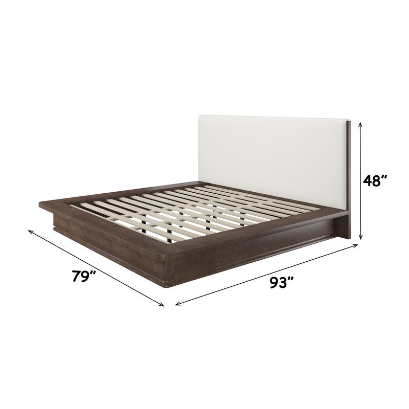 Bowery Hill Queen Bed with Linen Headboard in Cream and Brown Oak Frame