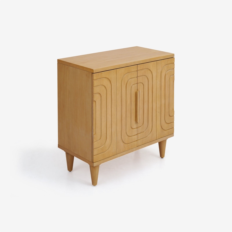 Bowery Hill Solid Wood Cabinet in Natural Oak with Tapered Legs
