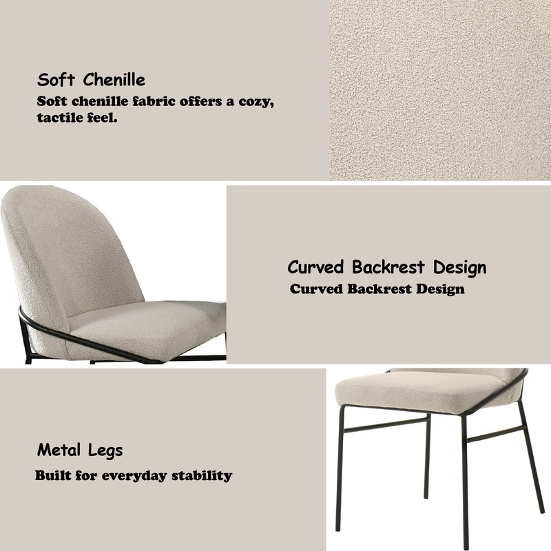 Bowery Hill Side Chair Set of 2 in Chenille and Black with Metal Legs