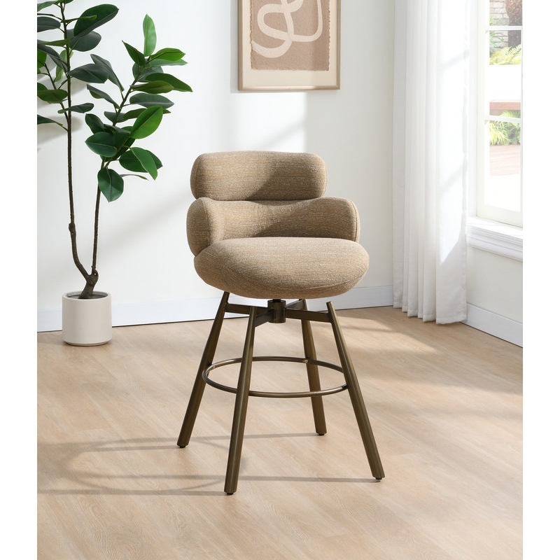 Bowery Hill Counter Height Swivel Chair in Taupe Chenille & Bronze