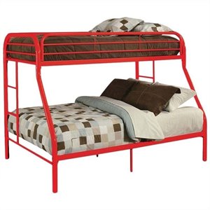 Bowery Hill Twin Over Full Metal Bunk Bed in Red with Side Ladders