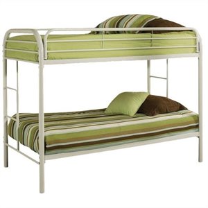 Bowery Hill Twin Metal Bunk Bed in White with Reinforced Ladders
