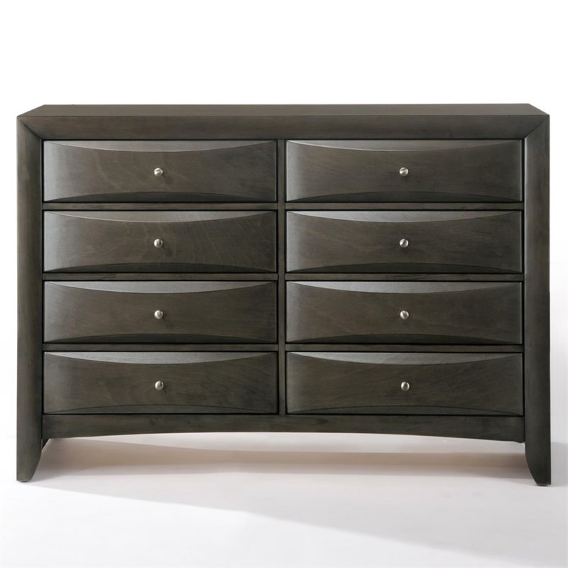 Bowery Hill 8 Drawer Dresser in Metal and Gray Oak with Nickel Knobs