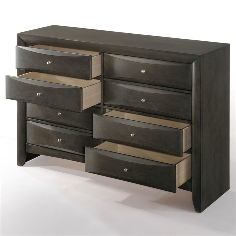 Bowery Hill 8 Drawer Dresser in Metal and Gray Oak with Nickel Knobs