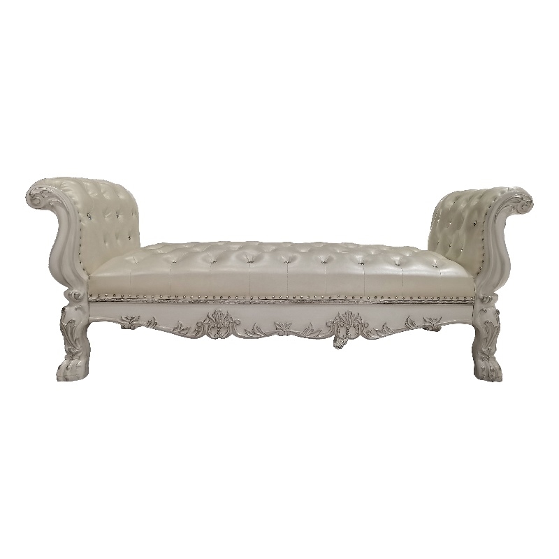 Bowery Hill Wooden Bench with Faux Leather Upholstery in Bone White