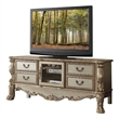 Bowery Hill Rectangular TV Stand with Storage in Gold Patina & Bone