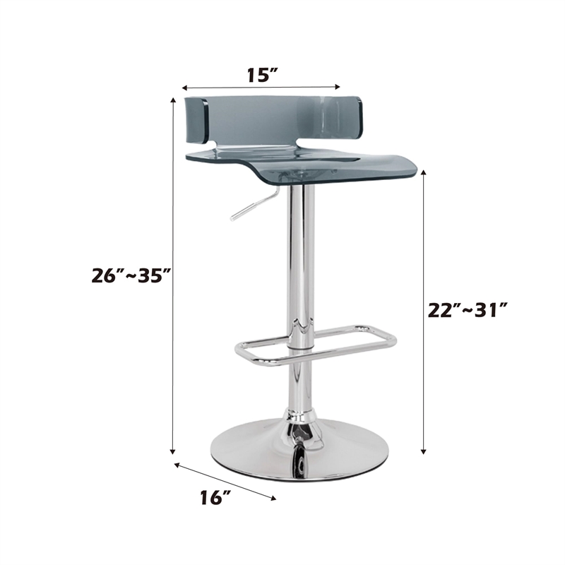 Bowery Hill Swivel Adjustable Bar Stool in Gray and Chrome Metal