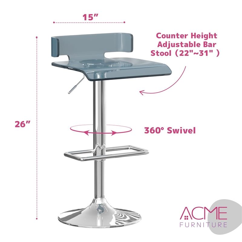 Bowery Hill Swivel Adjustable Bar Stool in Gray and Chrome Metal